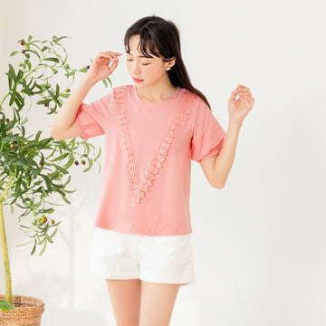 Eyelet Lace Ruffle Short Sleeve Top