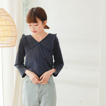 Korean Casual Ruffle Lace Sleeve Top