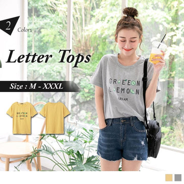 ORANGEBEAR SHORT SLEEVE LETTER PRINTED TOPS
