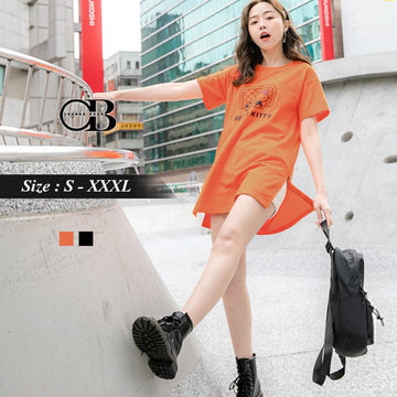 ORANGEBEAR KITTY PRINTED HEM SLIT TOPS