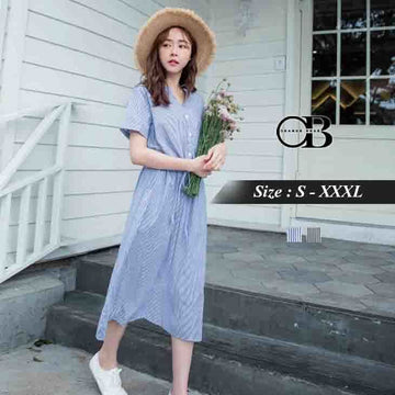 ORANGEBEAR STRIPED COTTON TUNIC DRESS