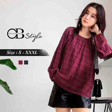 ORANGEBEAR LONG SLEEVE CHECKED TOPS