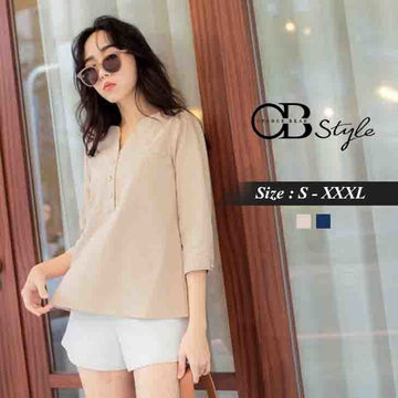 ORANGEBEAR PURE COLOR V NECK BUTTONS TOP