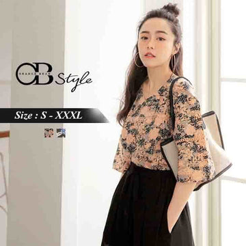 ORANGEBEAR LONGLINE PRINTED LACE SLEEVE TOP