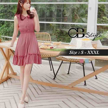 ORANGEBEAR RUFFLE HEM SLEEVELESS DRESS