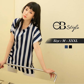 STRIPED CASUAL SHORT SLEEVE TOPS
