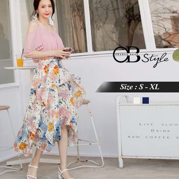 ORANGEBEAR PRINTED CHIFFON A-LINE SKIRTS