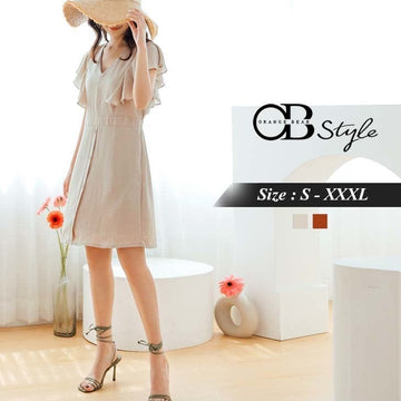 ORANGEBEAR RUFFLE V-NECK MINI DRESS