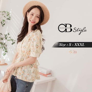 ORANGEBEAR PUFF SLEEVE PRINTED TOPS
