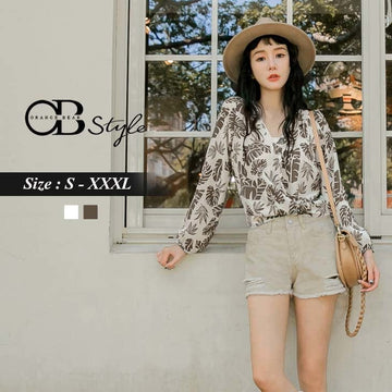 ORANGEBEAR LEAF PRINTED LONG SLEEVE TOPS