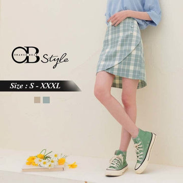 CHECKED BUTTON DESIGN A-LINE MINI SKIRTS