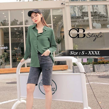 MULTI COLOR LONG SLEEVE LONGLINE BUTTONS TUNIC SHIRTS