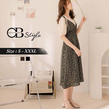 FAKE TWO PIECE PRINTED SHORT SLEEVE MAXI DRESS