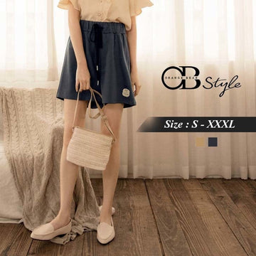 MEDIUM WAIST ELASTIC WAIST COTTON POCKETS SHORTS