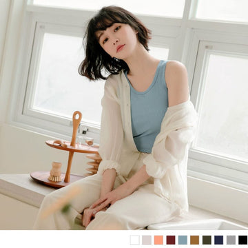 PURE COLOR COTTON RIB PIT STRIPE KNIT TOPS