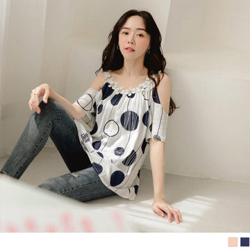 CUT OUT SHOULDER POLKA DOTS COTTON TOPS