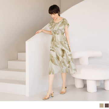 RUFFLE COLLAR ELASTIC WAIST CHIFFON MAXI DRESS