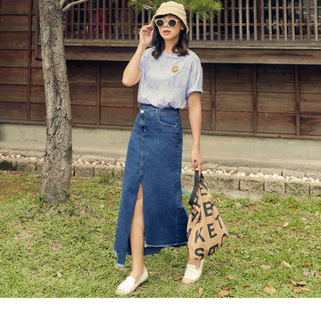 ASYMMETRICAL WAIST TUNIC DENIM LONG SKIRTS