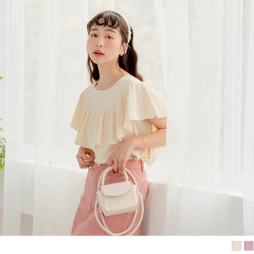 ROUND NECK BATWINGS SLEEVE RUFFLE SLEEVE TOPS