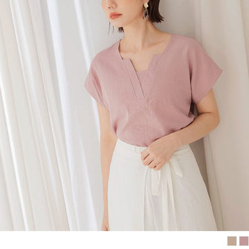 V-NECK BATWINGS SLEEVE SHORT SLEEVE TOPS