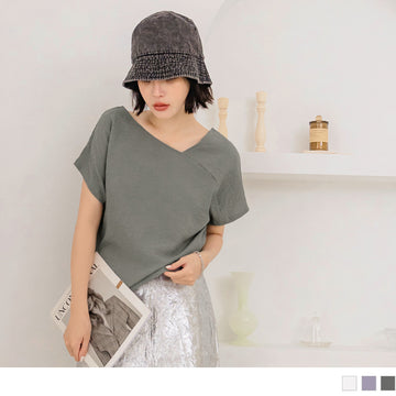 ASYMMETRICAL COLLAR SHORT SLEEVE TOPS