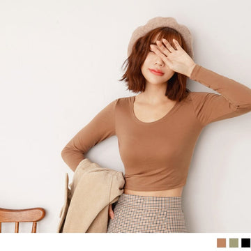 WATER+ KEEP WARM LONG SLEEVE ROUND NECK CROP TOPS