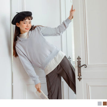DROP SHOULDER LONG SLEEVE CROP HALF TUNIC TOPS