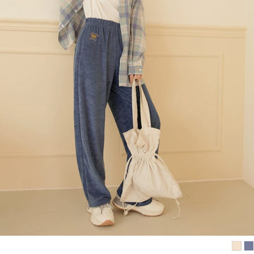 CASUAL EMBROIDERED ELASTIC WAIST LONG PANTS