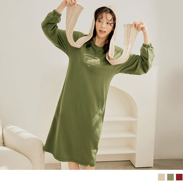 PRINTED LONGLINE PUFF SLEEVE H-LINE DRESS