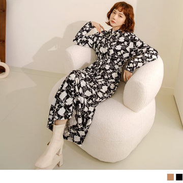 FLORAL PRINTED ELASTIC WAIST TUNIC MAXI DRESS