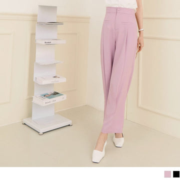 ELASTIC WAIST PLEAT STRAIGHT LONG SUIT WORK PANTS