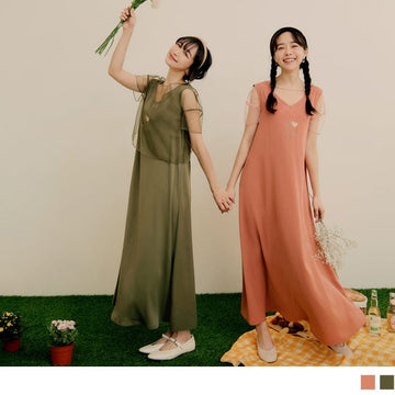 KITTY PRINTED LAYERED-LOOK GAUZE MAXI DRESS