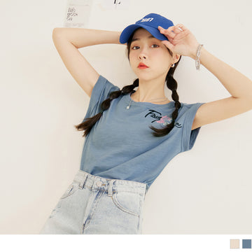 ROUND NECK EMBROIDERED SHORT SLEEVE TOPS