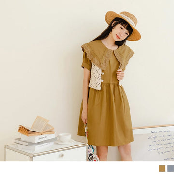 COTTON LACE PUFF SLEEVE MINI DRESS
