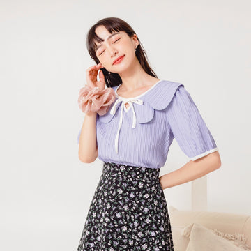 Collar Tie Short Sleeve Top