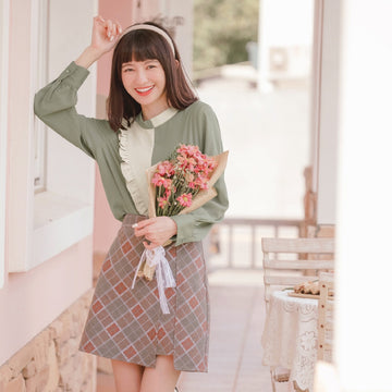 Ruffle Panel Mock Neck Top