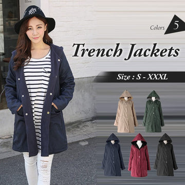 ORANGEBEAR BRUSHED LONG SLEEVE HOODED TRENCH JACKETS