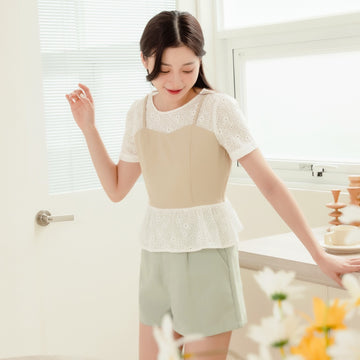 Layered Eyelet Lace Patch Short Top