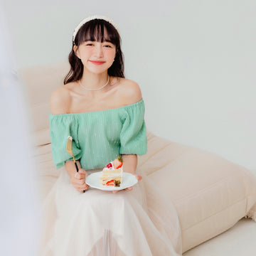 Square Neck Off-Shoulder Sheer Puff Sleeve Top