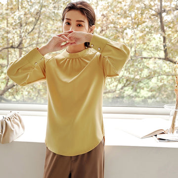 Work Mock Neck Tie-Back Puff Sleeve Top