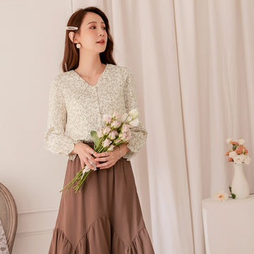 Print Floral Collar Blouse/Shirt
