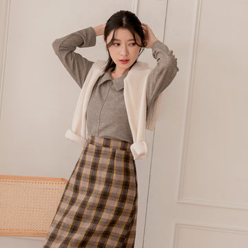Shirt Collar Pocket Knit Top