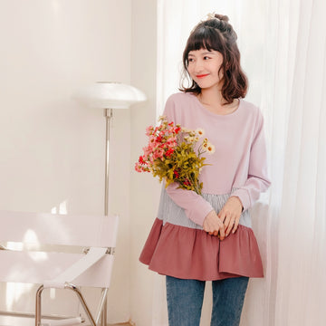 A-Line Peplum Stripe Panel Long Sleeve Top