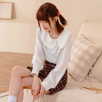 Korean Casual Round Hem Puff Sleeve Top