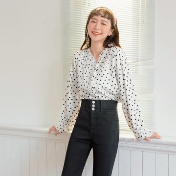 V-Neck Polka Dot Ruffle Stripe Cardigan Top