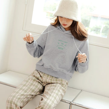 Embroidery Short Hoodie Sweatshirt Top