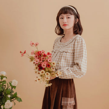 Plaid Flared Sleeve Top