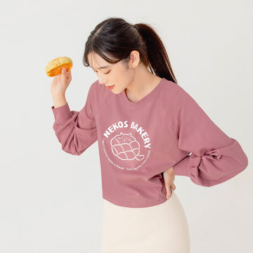 Cat Print Cropped Puff Sleeve Top