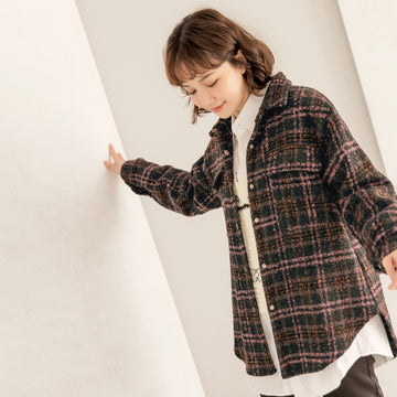 Color Plaid Wool Lapel Long Top