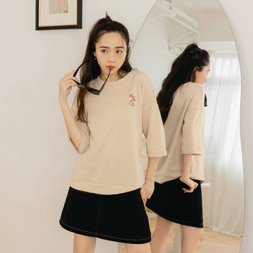 Embroidery Drop Shoulder 3/4 Sleeve Top